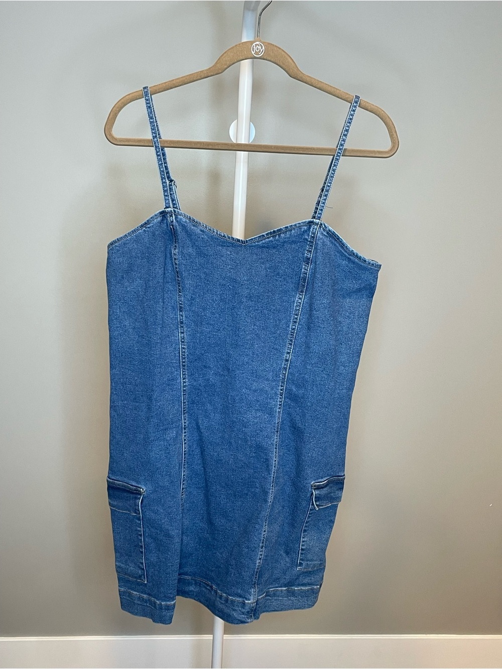 Celebrity Pink Denim Mini Dress w Back Smocking and Cargo Pockets - XL